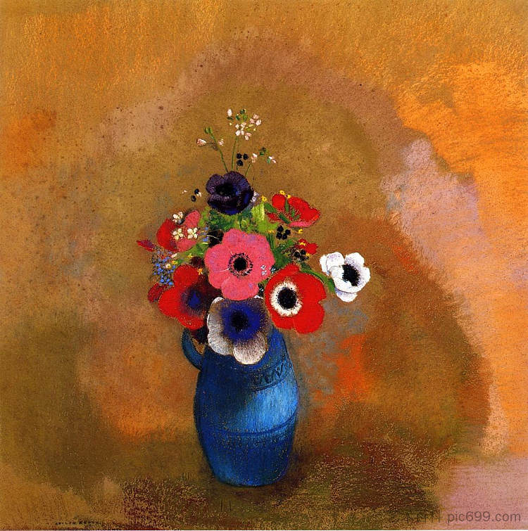 海葵花束 Bouquet of anemones，奥迪隆·雷东