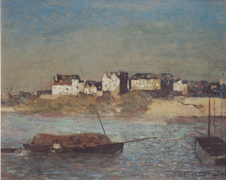 布列塔尼港 Breton harbour (c.1879)，奥迪隆·雷东