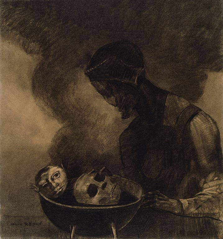 女巫的大锅 Cauldron of the Sorceress (1879)，奥迪隆·雷东