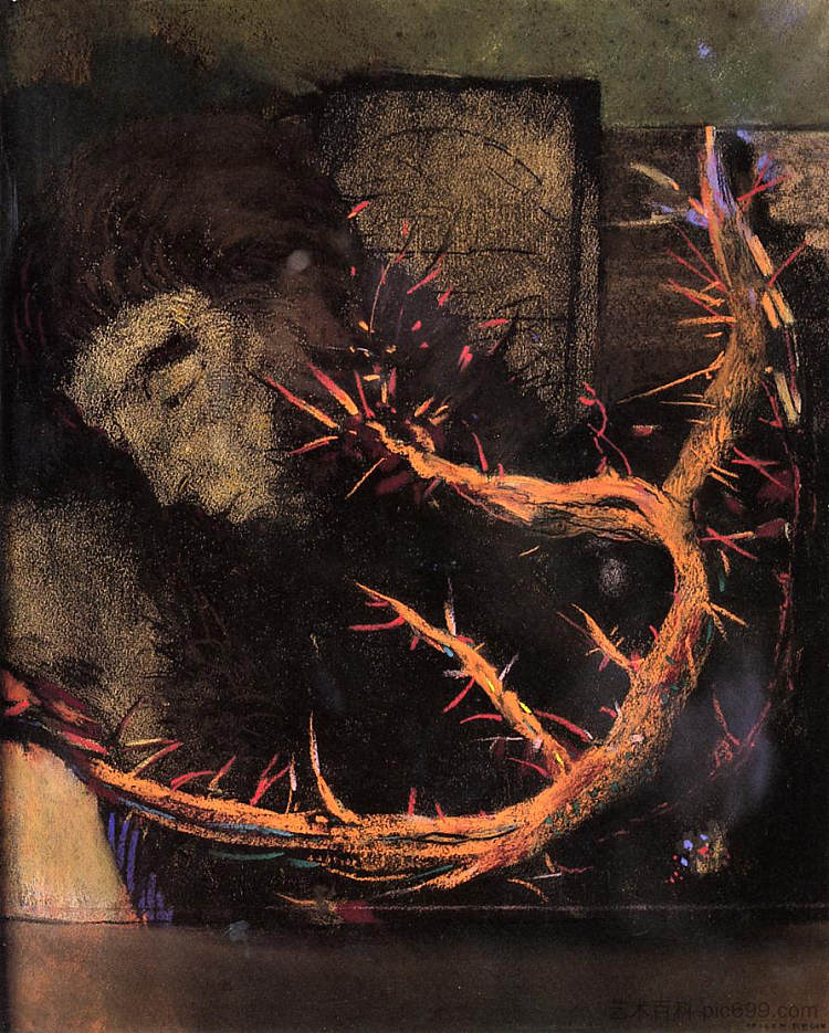 带红荆棘的基督 Christ with Red Thorns (c.1897)，奥迪隆·雷东