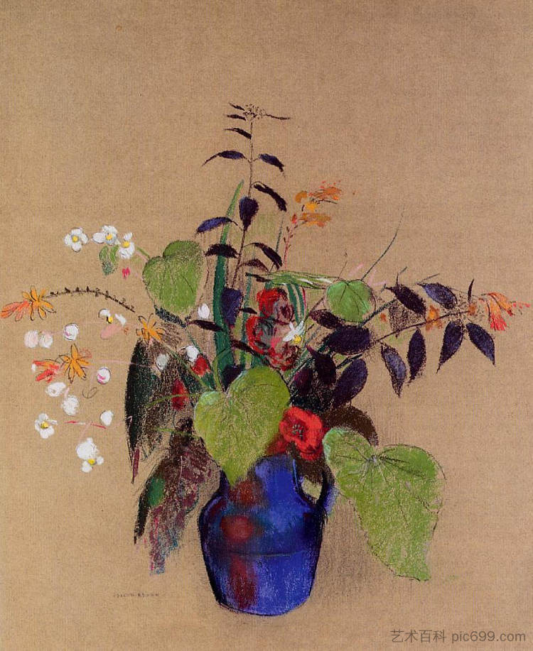 蓝色罐子里的花 Flowers in a Blue Jug (c.1910)，奥迪隆·雷东