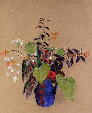 蓝色罐子里的花 Flowers in a Blue Jug (c.1910)，奥迪隆·雷东