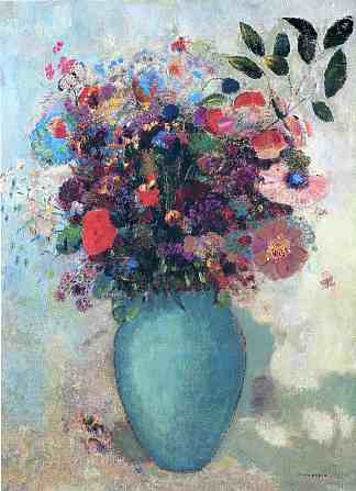 绿松石花瓶里的花朵 Flowers in a Turquoise Vase (c.1912)，奥迪隆·雷东