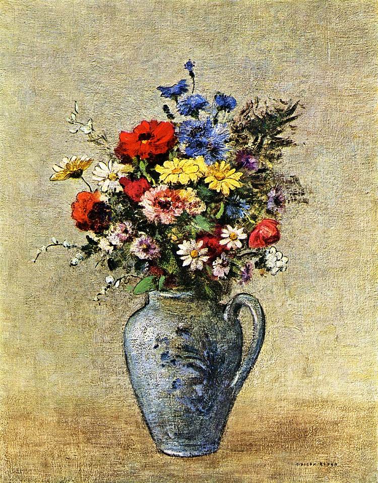 花瓶里的花，有一个把手 Flowers in a Vase with one Handle (c.1905)，奥迪隆·雷东