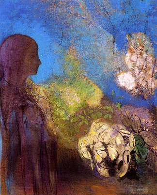 女孩与菊花 Girl with Chrysanthemums (c.1905)，奥迪隆·雷东