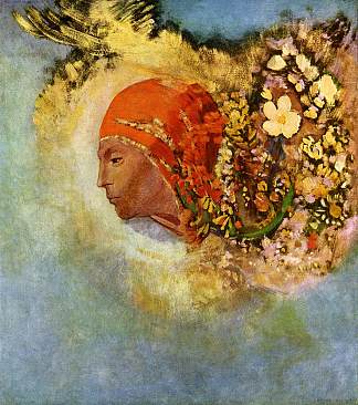 头与花 Head with Flowers (c.1907)，奥迪隆·雷东