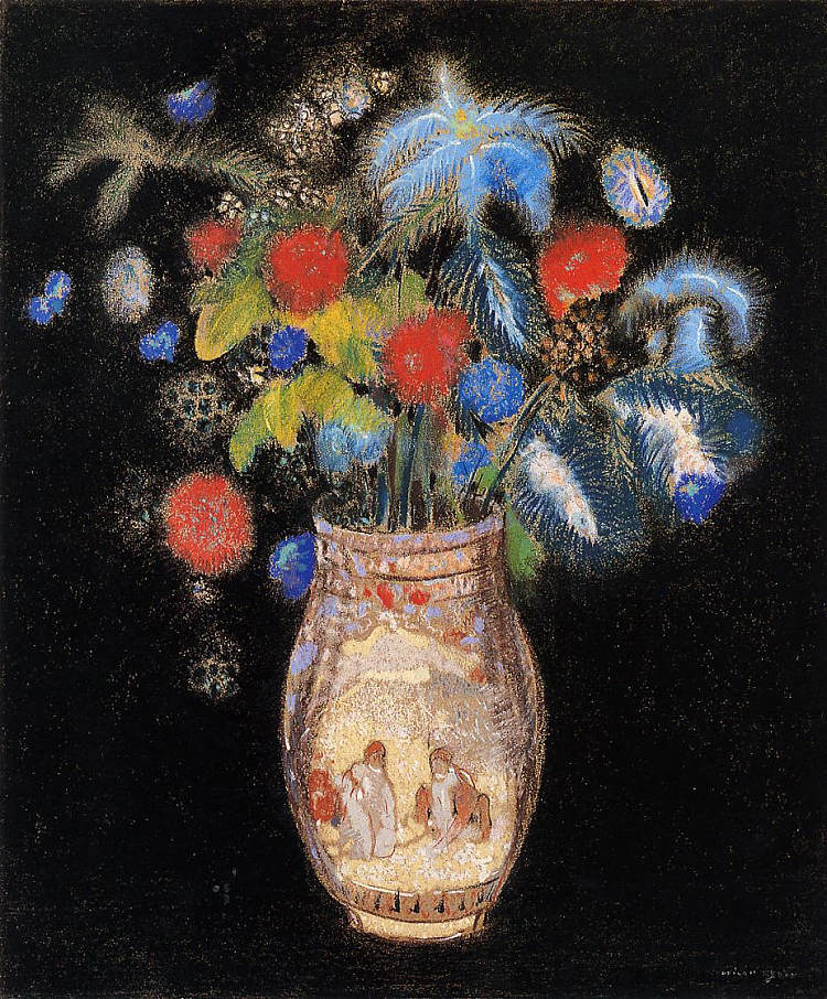 黑色背景上的大博格 Large Boquet on a Black Background (c.1910)，奥迪隆·雷东