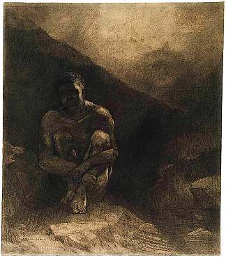 坐在阴影中的原始人 Primitive Man Seated in Shadow，奥迪隆·雷东