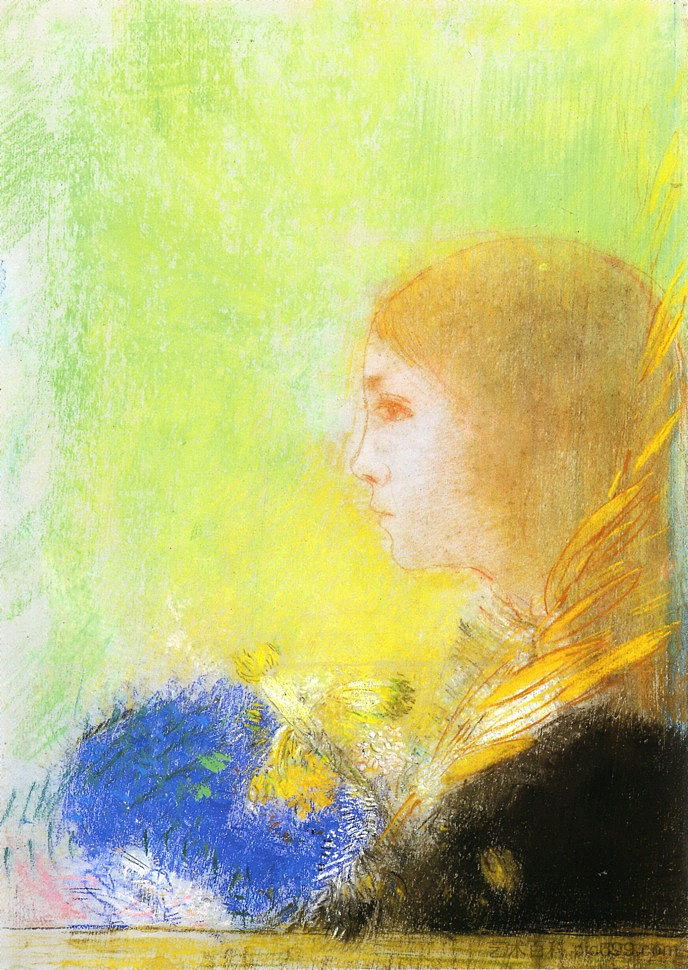 一个年轻女孩的简介 Profile of a Young Girl (c.1900)，奥迪隆·雷东