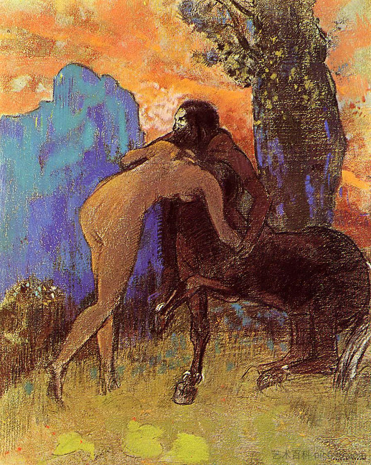 女人和半人马之间的斗争 Struggle between Woman and Centaur (c.1905),奥迪隆·雷东