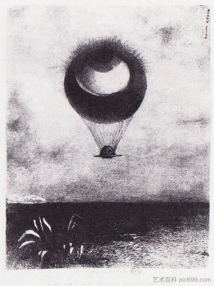 眼睛像一个奇怪的气球走向无穷大 The eye like a strange balloon goes to infinity (1882)，奥迪隆·雷东