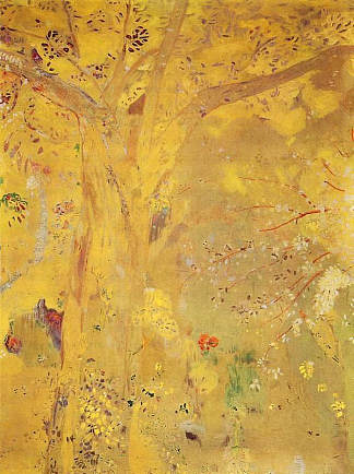 黄色背景下的树 Tree Against a Yellow Background (1901)，奥迪隆·雷东