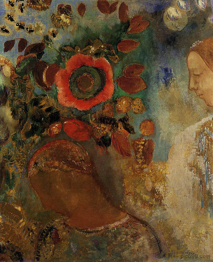 花丛中的两个年轻女孩 Two Young Girls among the Flowers (1912)，奥迪隆·雷东