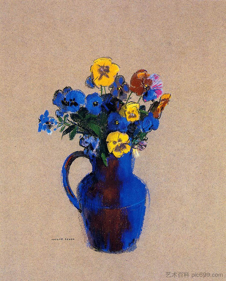 花瓶三色堇 Vase of Flowers Pansies，奥迪隆·雷东