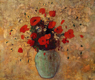 罂粟花瓶 Vase of poppies，奥迪隆·雷东