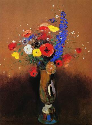 长颈花瓶里的野花 Wild flowers in a Long-necked Vase (c.1912)，奥迪隆·雷东