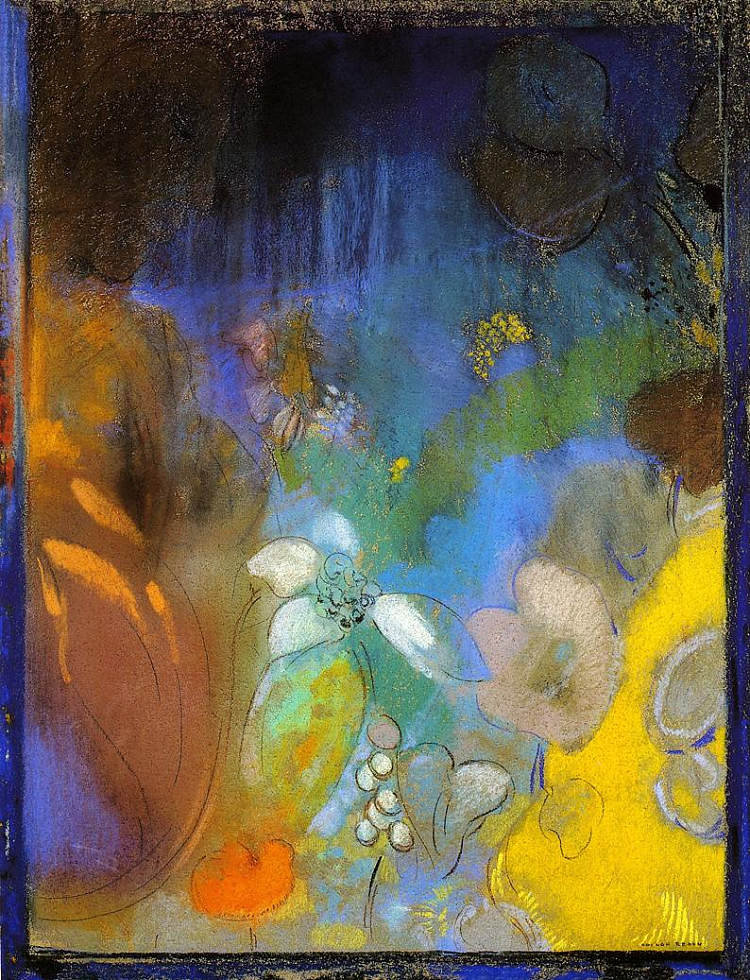 女人在轮廓与鲜花 Woman in Profile with Flowers,奥迪隆·雷东