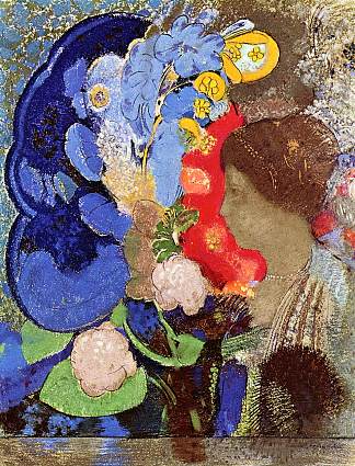 带花的女人 Woman with Flowers (1903)，奥迪隆·雷东