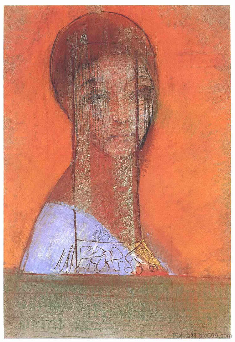 戴面纱的女人 Woman with Veil (c.1895 - c.1899)，奥迪隆·雷东