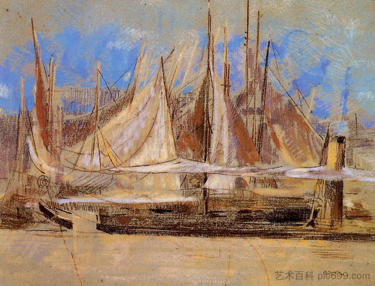 鲁瓦扬的游艇 Yachts at Royan (1902)，奥迪隆·雷东