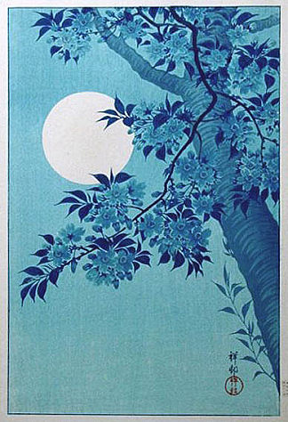 月夜的樱桃 Cherry on a Moonlit Night (1932)，小原古邨