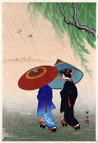 雨中的两个美女 Two Beauties in Rain (1935)，小原古邨