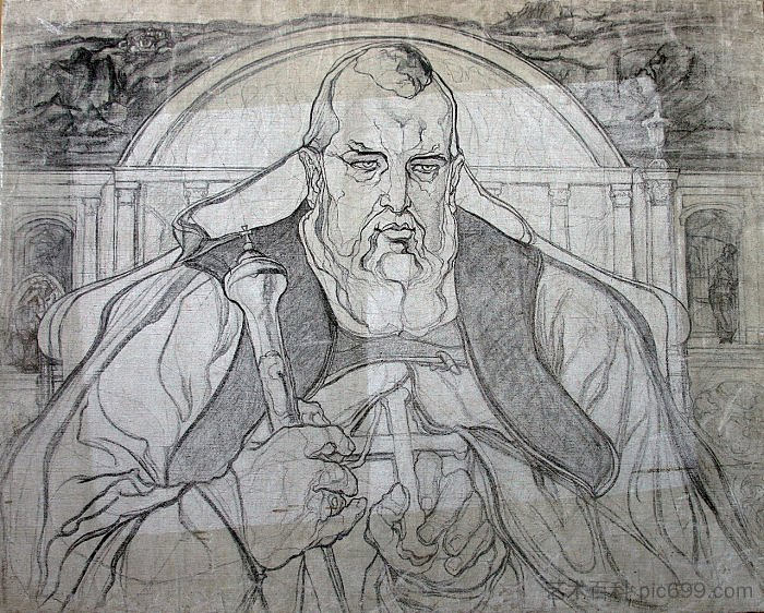 大都会安德烈·谢普蒂茨基的肖像（作品“沉重的梦想”） Portrait of Metropolitan Andrei Sheptytsky (To the composition "Heavy Dream") (1920; Ukraine  )，奥列克萨·诺瓦基夫斯基