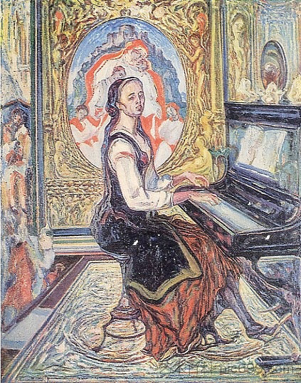 音乐。钢琴上的妻子 Music. Wife at the Piano (1929)，奥列克萨·诺瓦基夫斯基