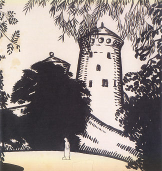 城堡背景下的女性剪影 Female silhouette against the background of the castle (1911; Kiev,Ukraine                     )，博格马佐夫
