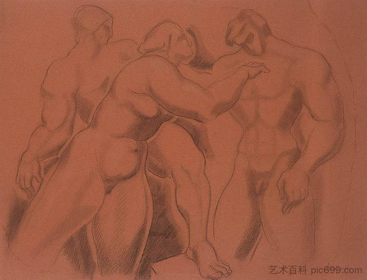 一组裸体人物 Group of Nude Figures (1920)，亚历山大・阿尔基边克