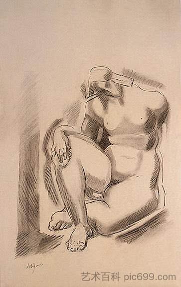 坐着的女性裸体与左腿弯曲 Seated Female Nude with Left Leg Bent (c.1920),亚历山大・阿尔基边克