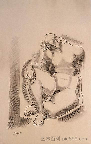 坐着的女性裸体与左腿弯曲 Seated Female Nude with Left Leg Bent (c.1920)，亚历山大・阿尔基边克