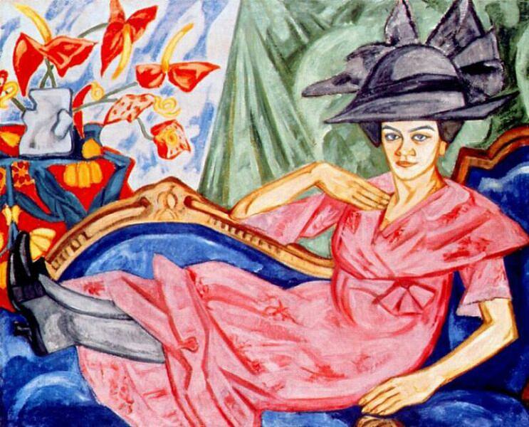 粉色女士（艺术家的妹妹安娜·罗扎诺娃） Lady in pink (Artist's sister Anna Rozanova) (1911)，奥尔加·罗赞诺娃