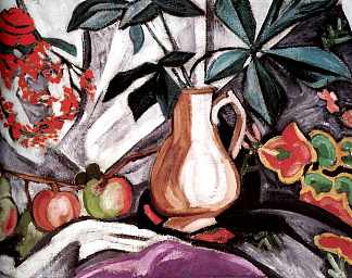 静物与投手和苹果 Still Life with Pitcher and Apples (1910)，奥尔加·罗赞诺娃