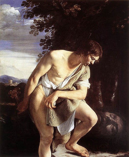 大卫沉思歌利亚的头 David Contemplating the Head of Goliath (c.1610),奥拉齐奥·真蒂莱斯基