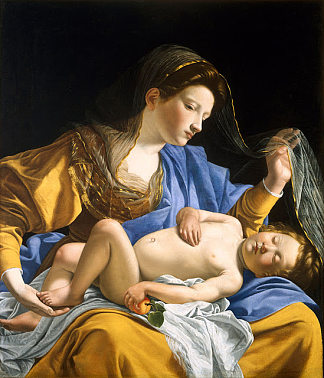 麦当娜和沉睡的基督圣婴 Madonna and sleeping Christ Child (c.1610)，奥拉齐奥·真蒂莱斯基
