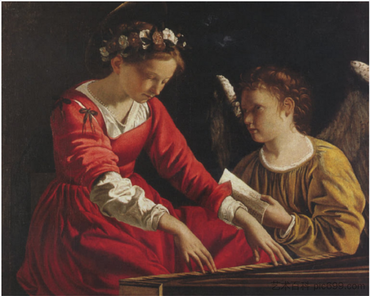 圣塞西莉亚玩旋转网 Saint Cecilia Playing the Spinnet (1618 - 1621)，奥拉齐奥·真蒂莱斯基