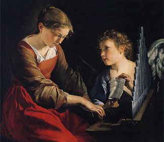 圣塞西莉亚与天使 Saint Cecilia with an Angel (1621)，奥拉齐奥·真蒂莱斯基