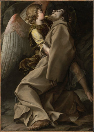 圣弗朗西斯由天使支持 St Francis supported by an Angel (c.1600)，奥拉齐奥·真蒂莱斯基