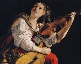 年轻女子拉小提琴 Young Woman Playing a Violin (1624)，奥拉齐奥·真蒂莱斯基