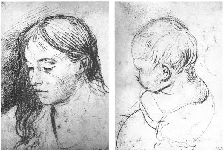 一个头发飘逸的女孩。婴儿的头 A girl with flowing hair. Baby's head (1807)，吉普林斯基