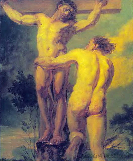 受难。两个保姆的练习曲 Crucifixion. Etude of two sitters (1800)，吉普林斯基