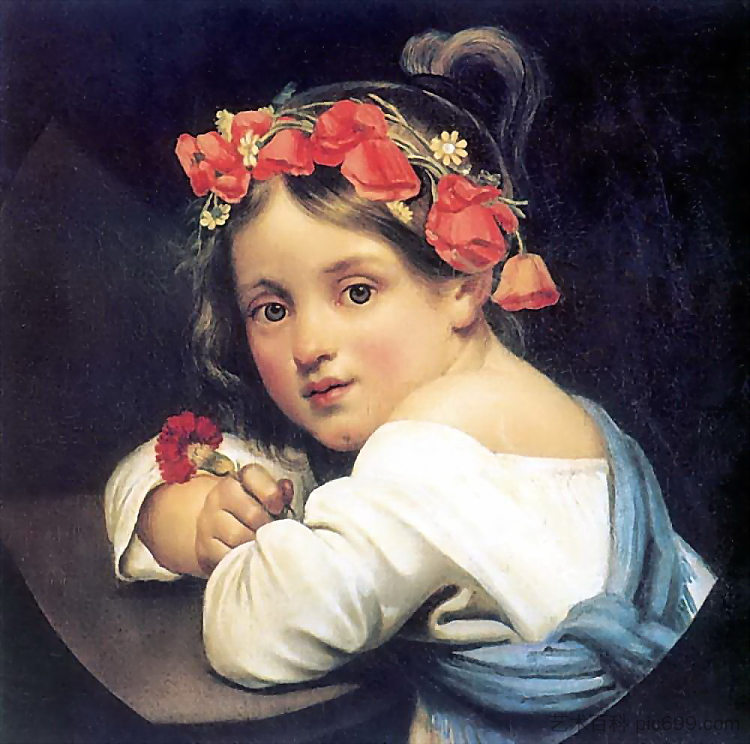 戴着罂粟花环的女孩 Girl wearing the poppy wreath (1819)，吉普林斯基