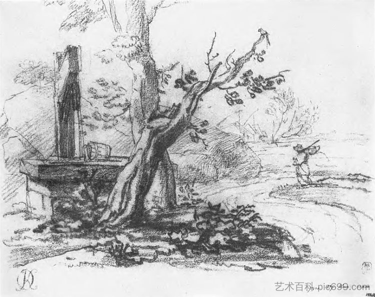 有井的景观 Landscape with a well (1810)，吉普林斯基