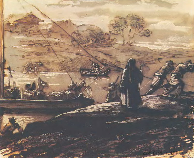 景观与驳船运输车 Landscape with barge haulers (1810)，吉普林斯基