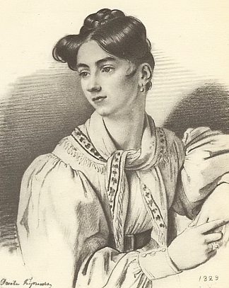 一个脖子上戴着头巾的陌生女人的肖像 Portrait of an unknown woman with a kerchief on her neck (1829)，吉普林斯基