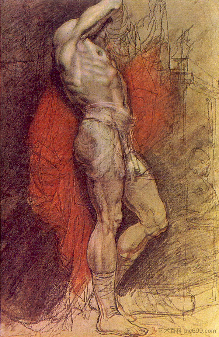 站在红色帷幔背景上的保姆 Standing sitter on the background of red drapery (1802),吉普林斯基