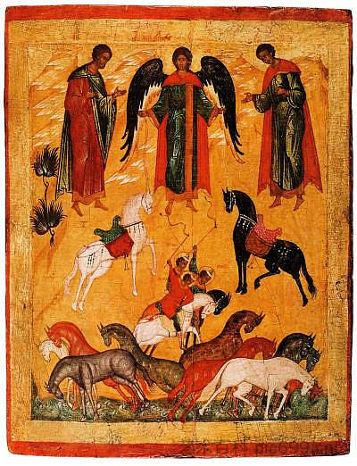 弗洛尔和劳鲁斯的大天使米迦勒的奇迹 Miracle of the Archangel Michael of Flor and Laurus (c.1525),东正教圣像