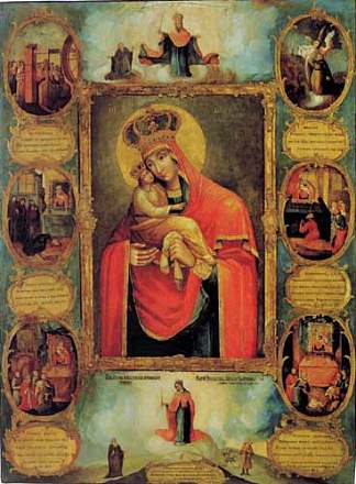 波恰耶夫圣母与奇迹 Our Lady of Pochaev With Miracles (c.1750 – c.1800)，东正教圣像