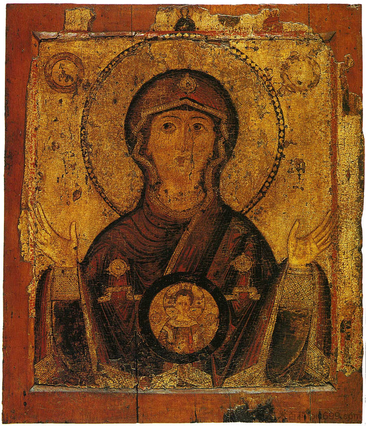 兹维林修道院的圣母标志（正面） Our Lady of the Sign from Zverin Monastery (front side) (c.1200 - c.1250)，东正教圣像